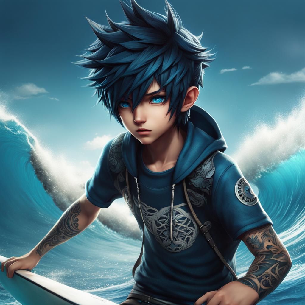 Cyberpunk Neko Boy with Tattoos in Anime Style