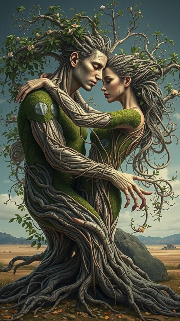 Ethereal Surrealist Trees in Delicate Dance