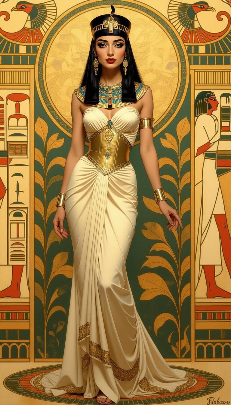 Art Nouveau Pharaoh Woman in Ornate Ancient Egyptian Style