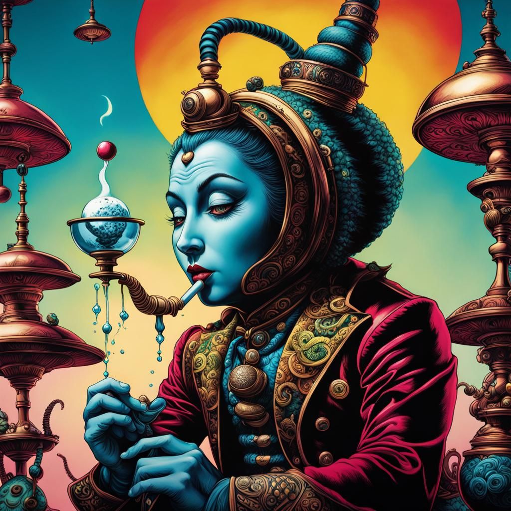 Absolem Caterpillar Smoking Hookah in Wonderland