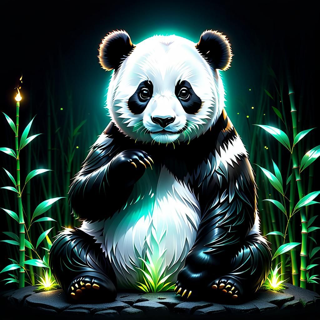 Ethereal Transparent Panda in Fantasy Bamboo Forest