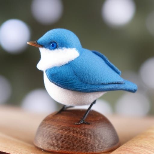 Miniature Bluebird on Santa's Workbench in Fantasy Art