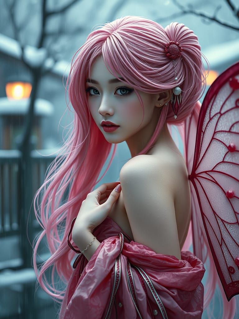 Elegant Fantasy Fairy in Winter Wonderland