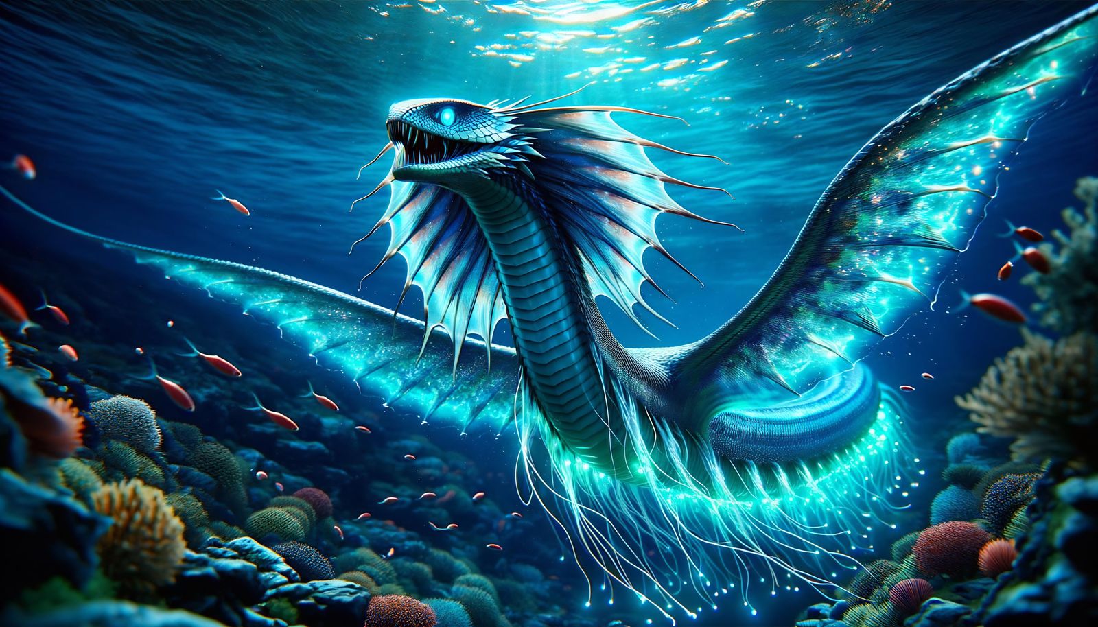 Underwater Sailsnake with Bioluminescent Trail in Ultra HD