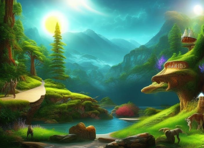 Frozen Lake in Winter Mountains: Fantasy Artwork