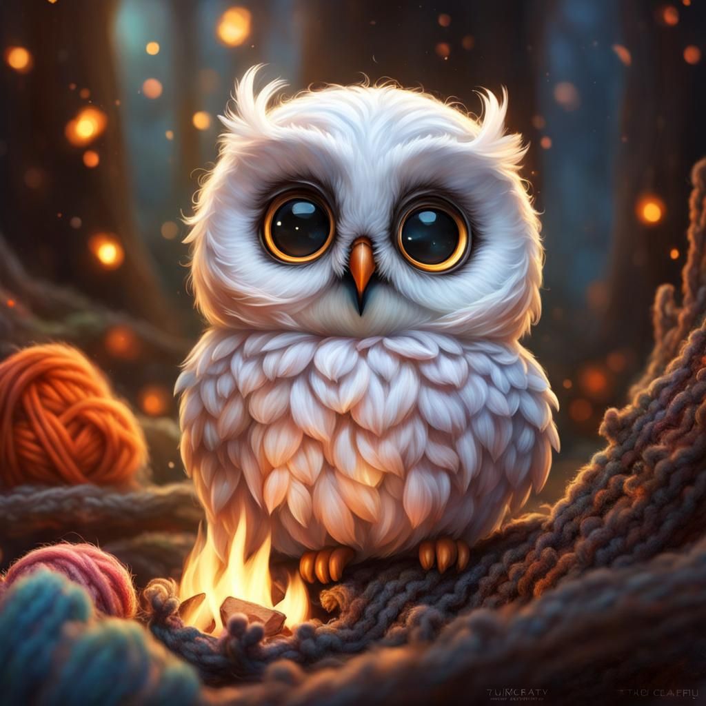 Colorful Owls Around Campfire in Chibi Style