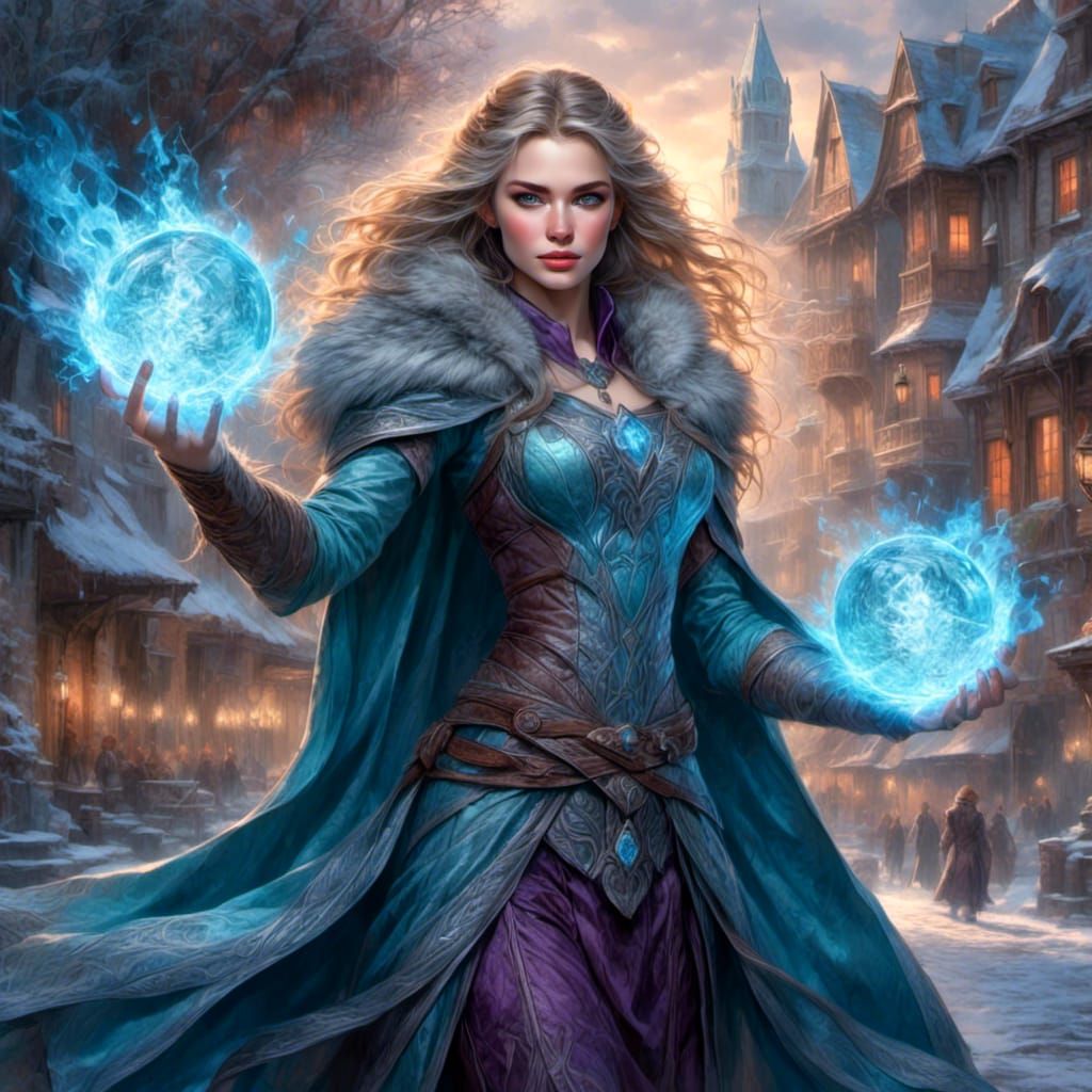 Beautiful Ice Mage Casting Frost Magic