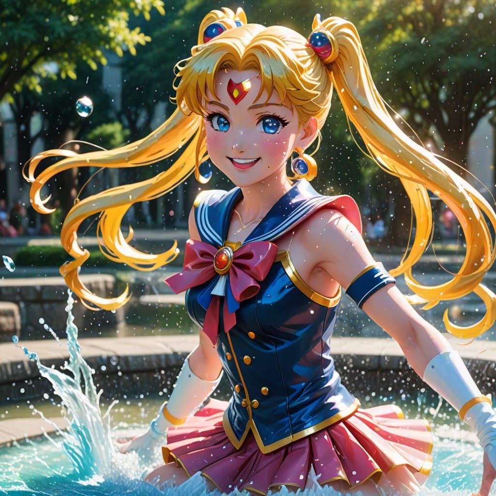 Sailor-moon fountain splashing