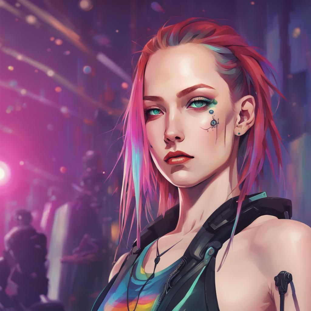 Cyberpunk Drummer Girl with Colorful Hair