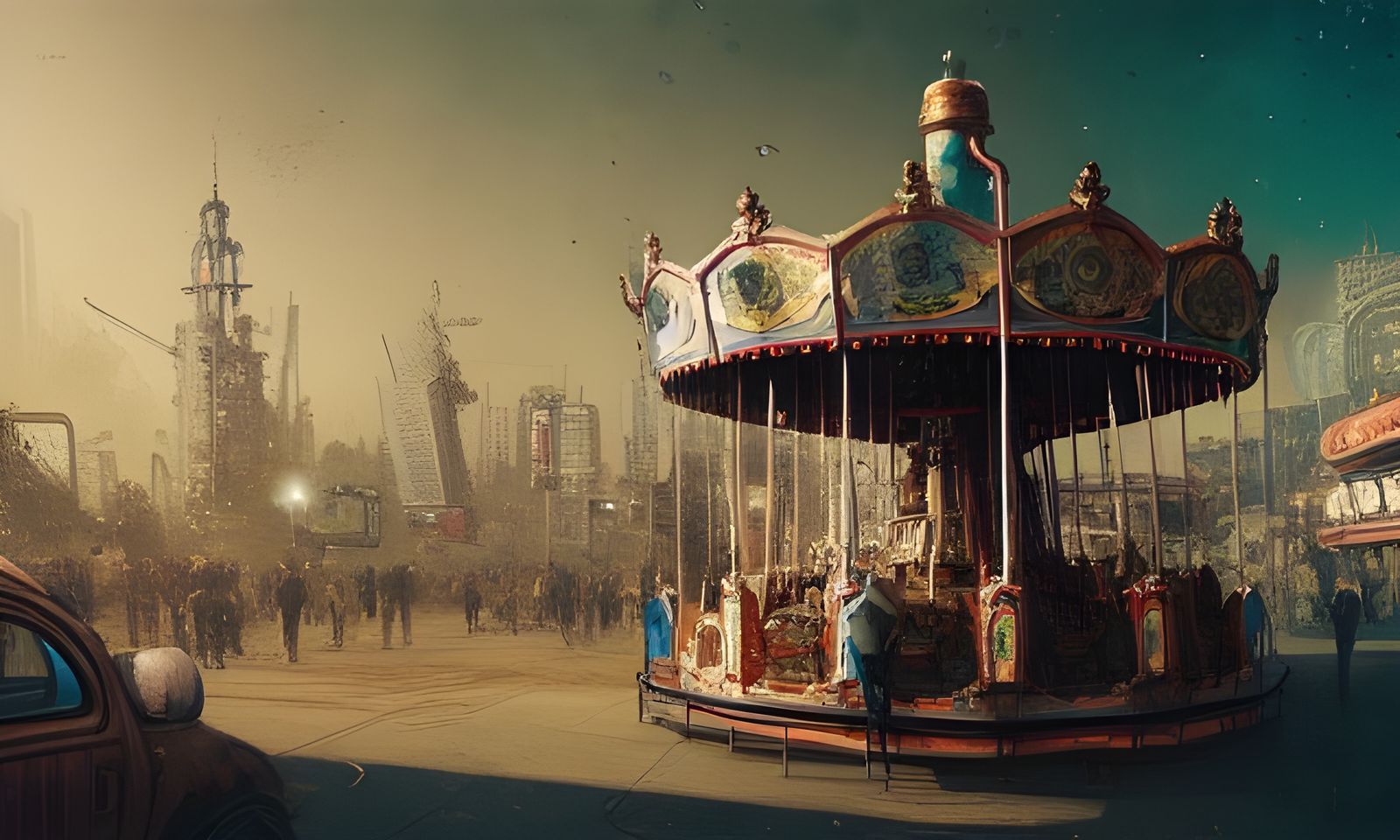 Steampunk Carousel in Hyperdetailed Matte Painting Style