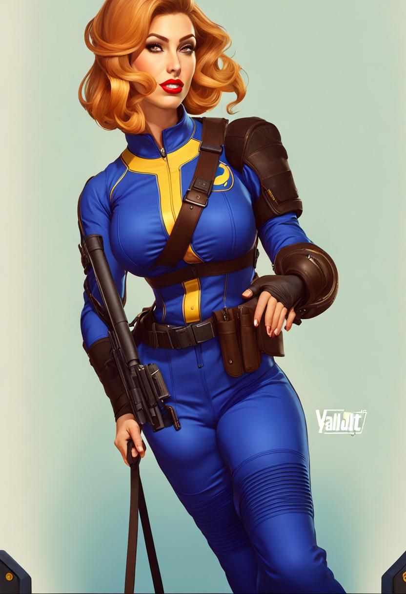 A woman wearing a Vault-Tec jumpsuit