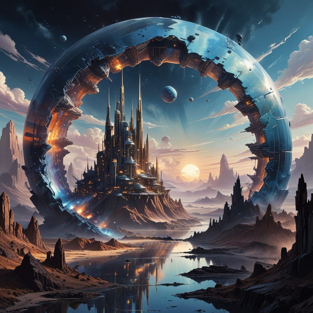 Mechanical City Inside Geode: Airbrush Art