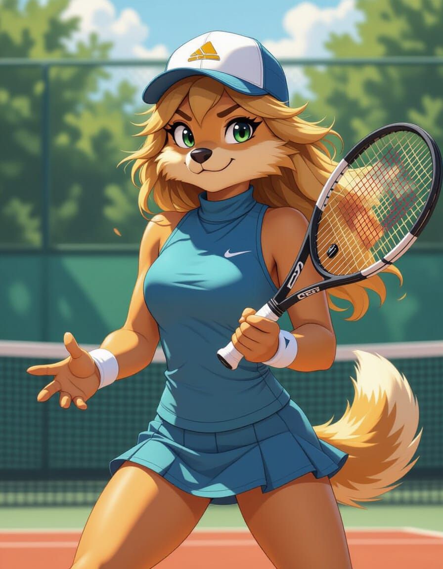 Golden Retriever Tennis Player in Semi-Realistic Style