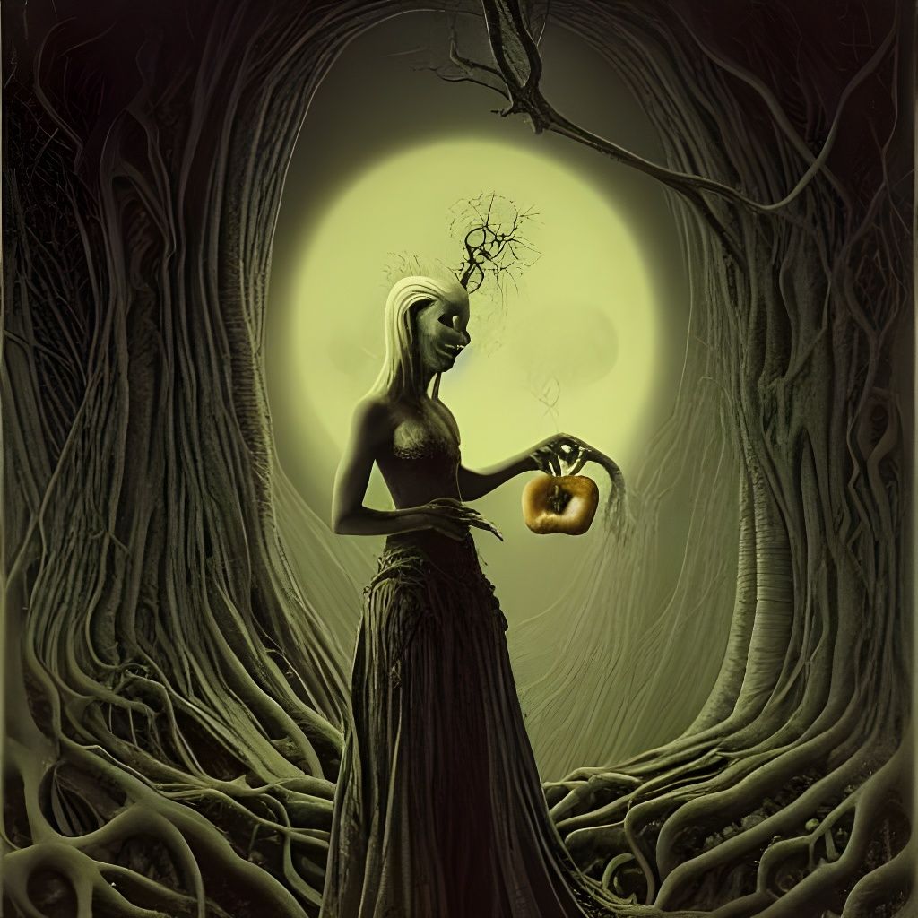 Spooky Fairytale Woman Eating Apple