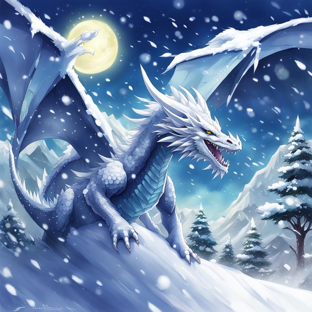 Anime Snow Dragon in Japanese Manga Style