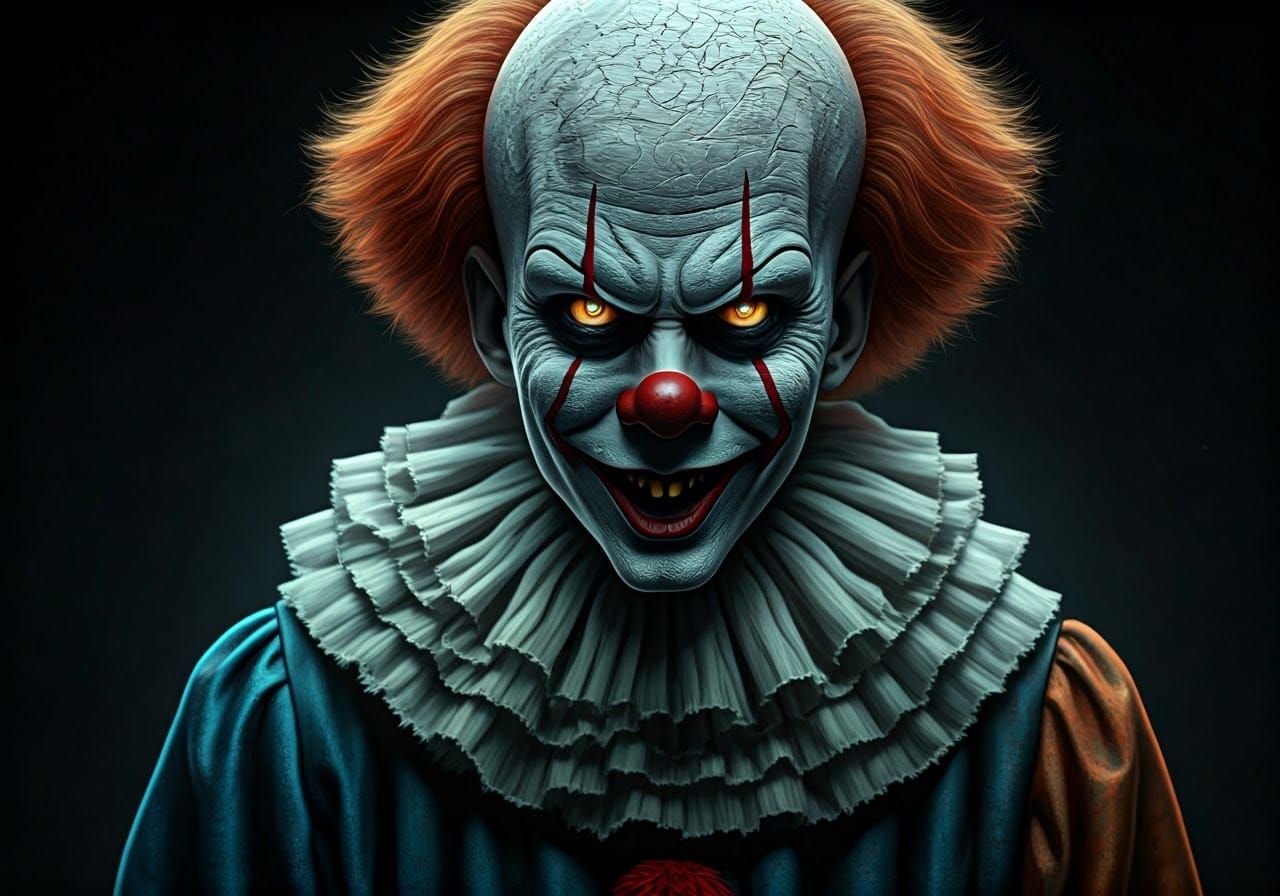 Terrifying Horror Clown Close-Up in Sharp Focus