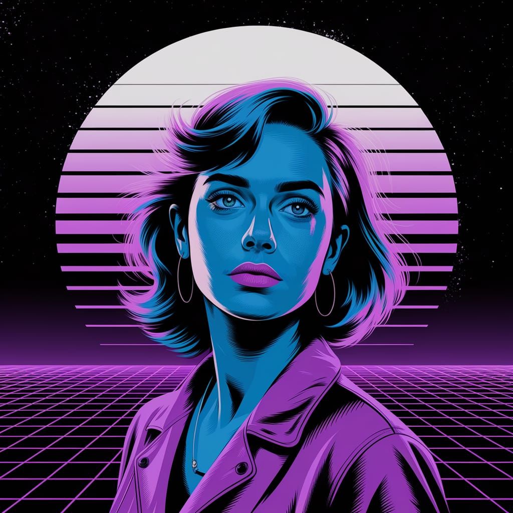 Ultraminimal Uprising: A Stipple Synthwave Concept Art