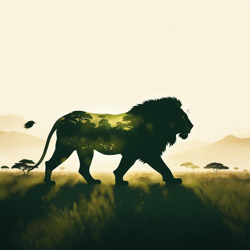 Lion Silhouette Animation with Lush Foliage