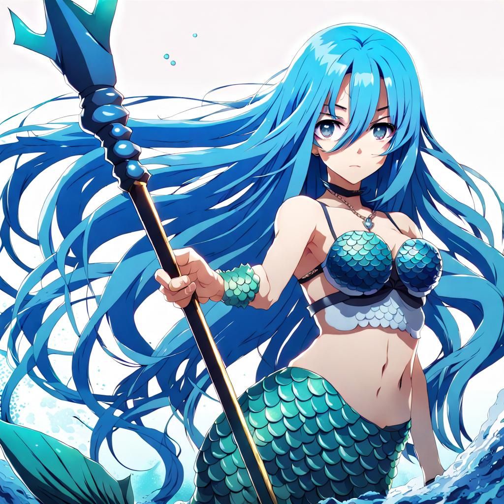 Anime Mermaid Warrior with Spear