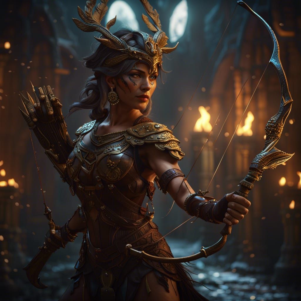 Artemis, Goddess of the Hunt in Dark Fantasy Style