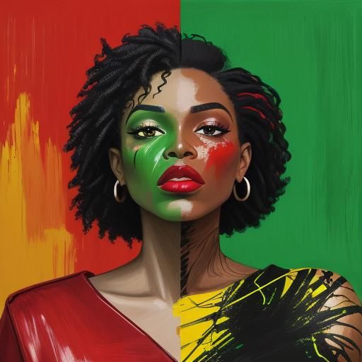 Abstract Portrait: Woman with Red Lips in Expressionist Styl...