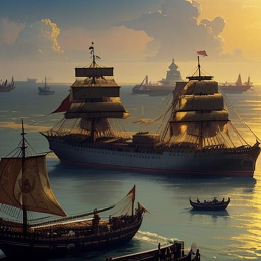 Merchant Fleet Docks at Ancient Malaysian Trading Hub in Pir...