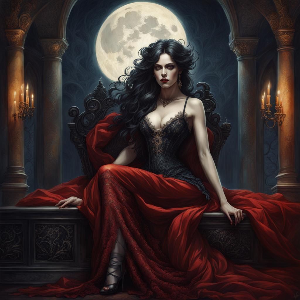 Gothic Demon in Lavish Bed, Renaissance Style