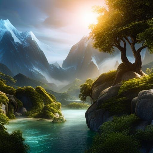 Lush Fantasy Landscape in Vibrant Style