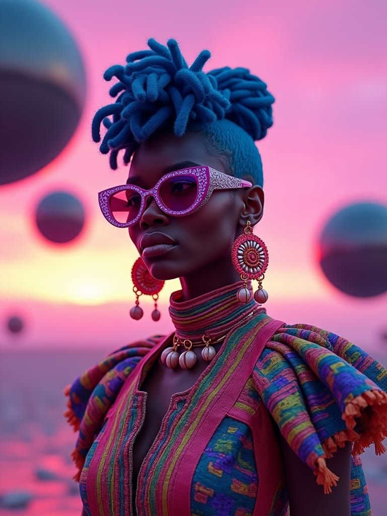African Woman with Braids and Sunglasses in Afrofuturism