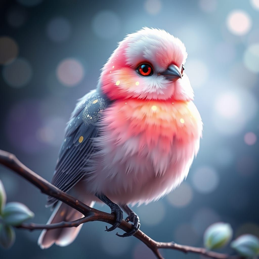 Ethereal Polka Dot Bird with Silver Feathers in 3D Anime Sty...