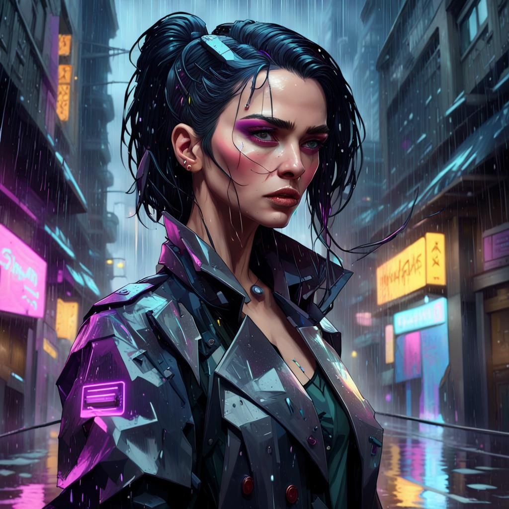 Cyberpunk Inspector Portrait in the Rain