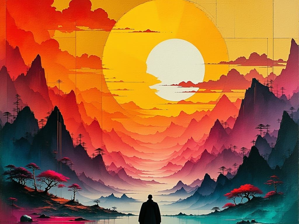 Dreamlike Futuristic Landscape in Industrial Cyberpunk Style