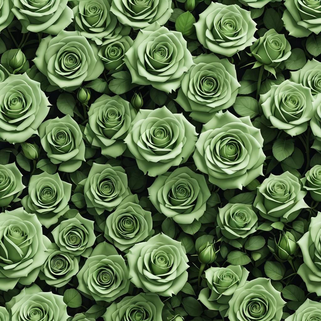 Stunning Green Roses in Rectangular Anime Style
