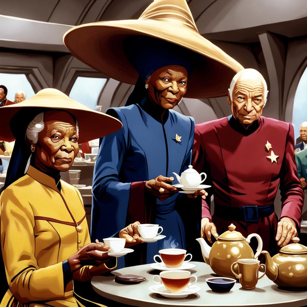 Guinan Serves Tea to Picard in Ten-Forward