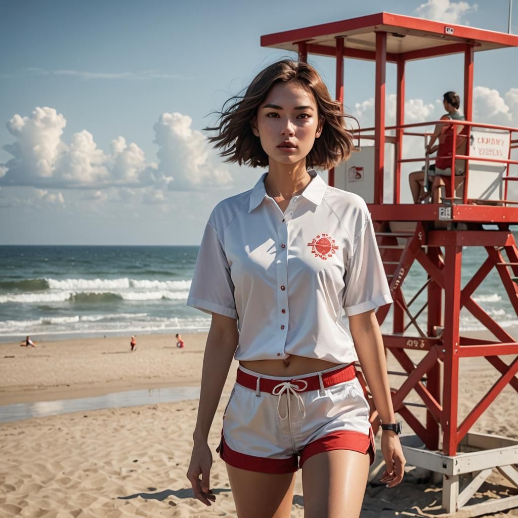 Lifeguard at the Beach in Photorealistic Style