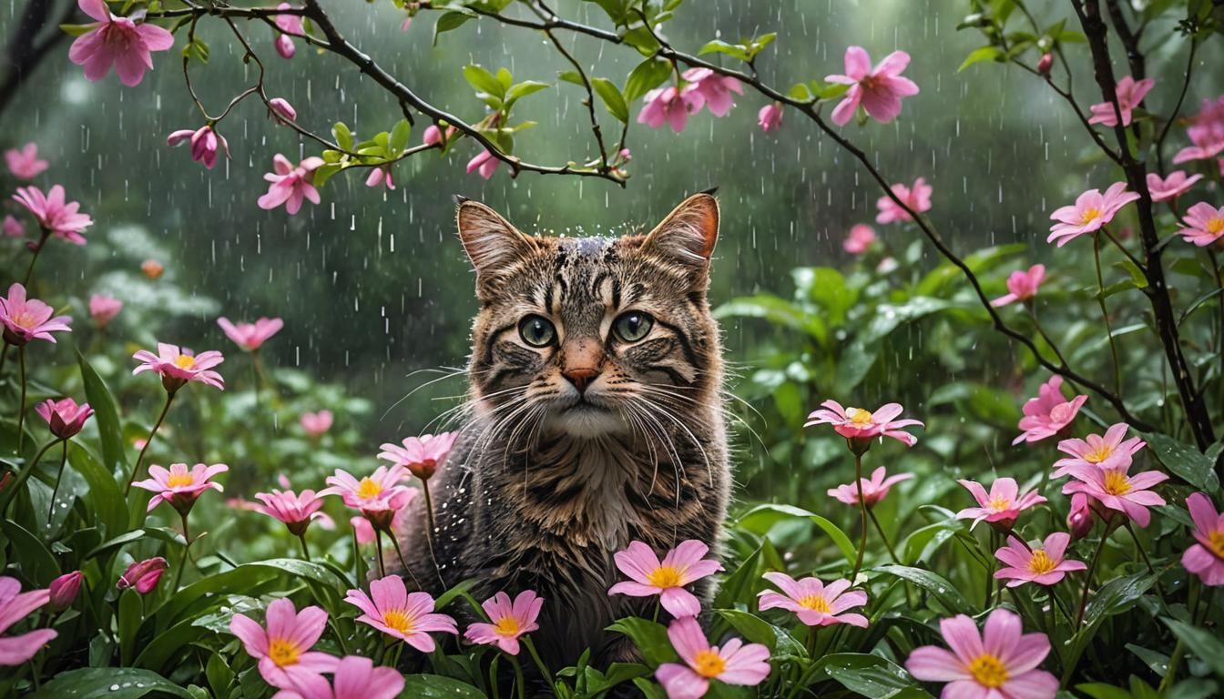 Spring Rainy Day: Flowers Bloom in Vibrant Colors