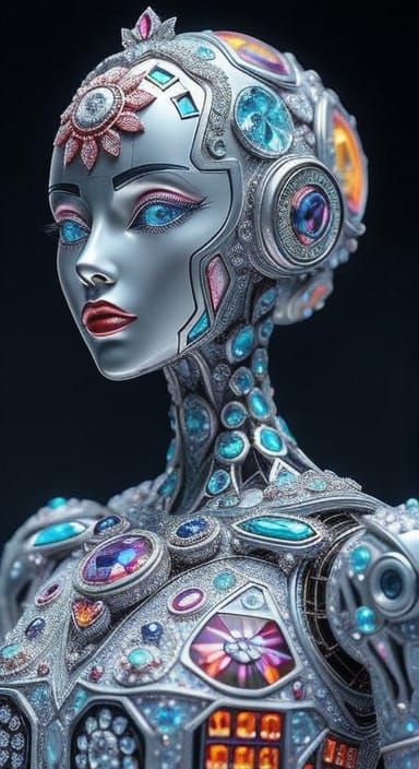 Crystalline Gemstone Robot Woman: Digital Art