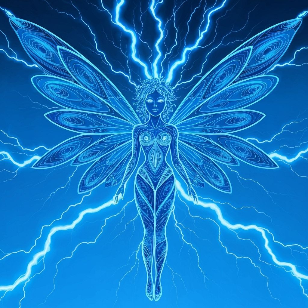 Blue Lightning Fairy Fractal Art with Quilling Details