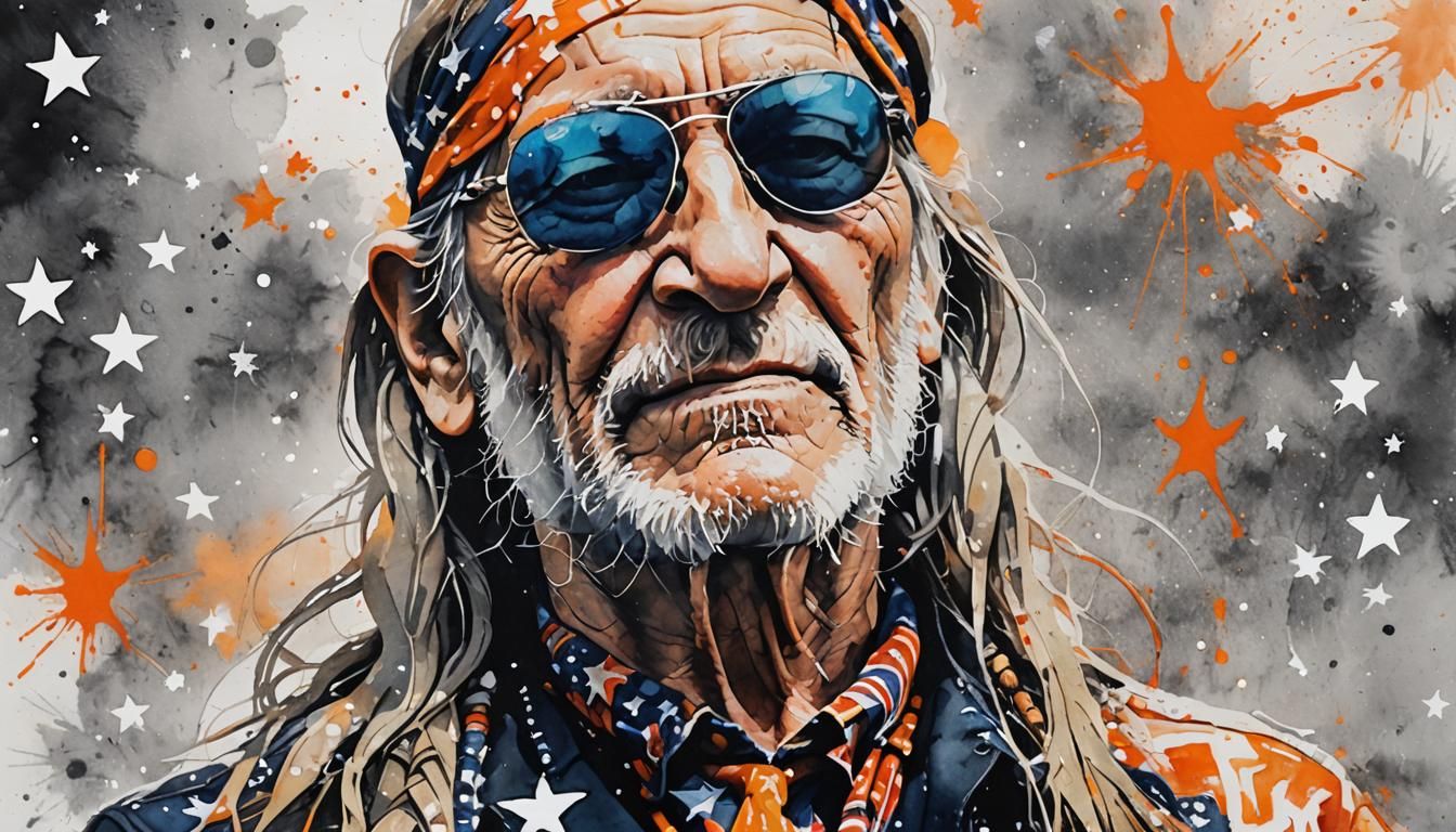 Willie Nelson in Nashville, Pop Art Watercolor