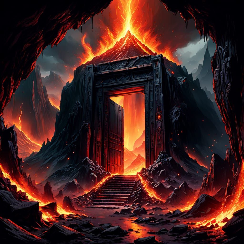 Fiery Entrance to Mount Doom as Comic Book Art