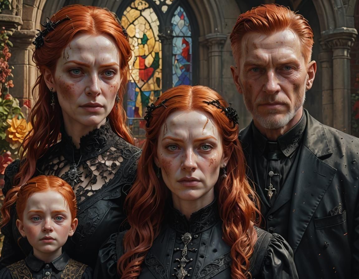 Gothic Family Portrait in Hyperrealistic Splash Art