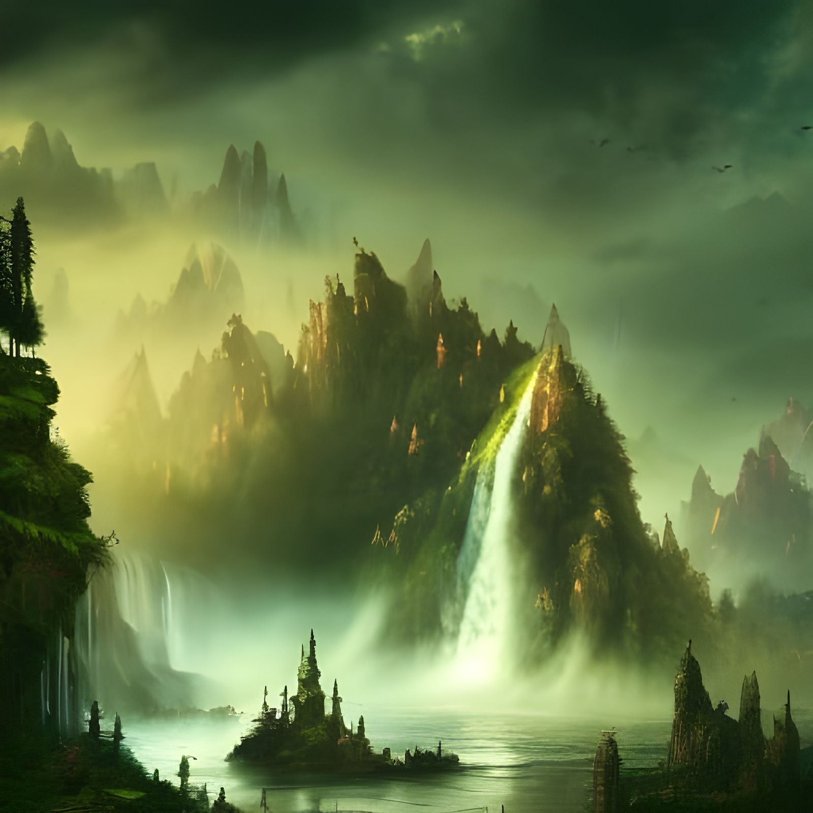 Fantasy Palace and Waterfall: Epic Digital Matte Painting