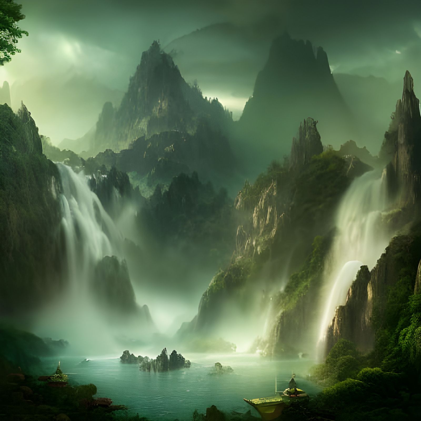 Fantasy Palace Waterfall: Epic Digital Matte Painting