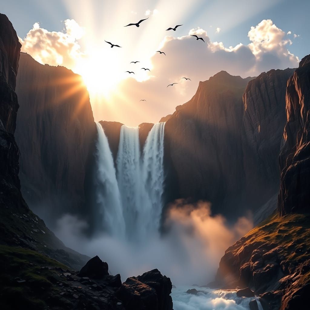 Majestic Waterfall at Sunrise