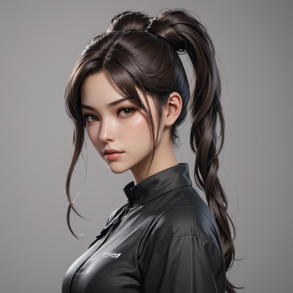 Anime Girl with Brown Hair in 3D Rendering