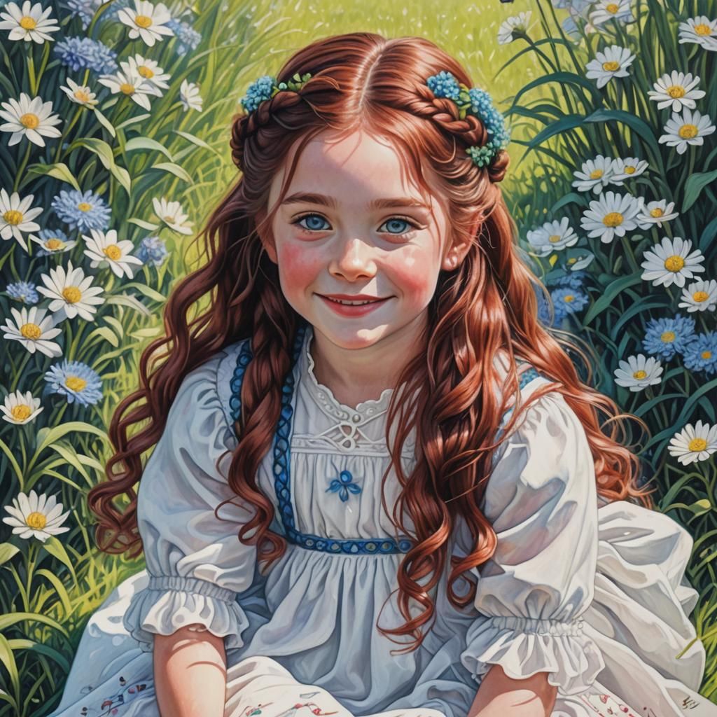 Girl in Spring: A Neon Retro Colored Pencil Drawing