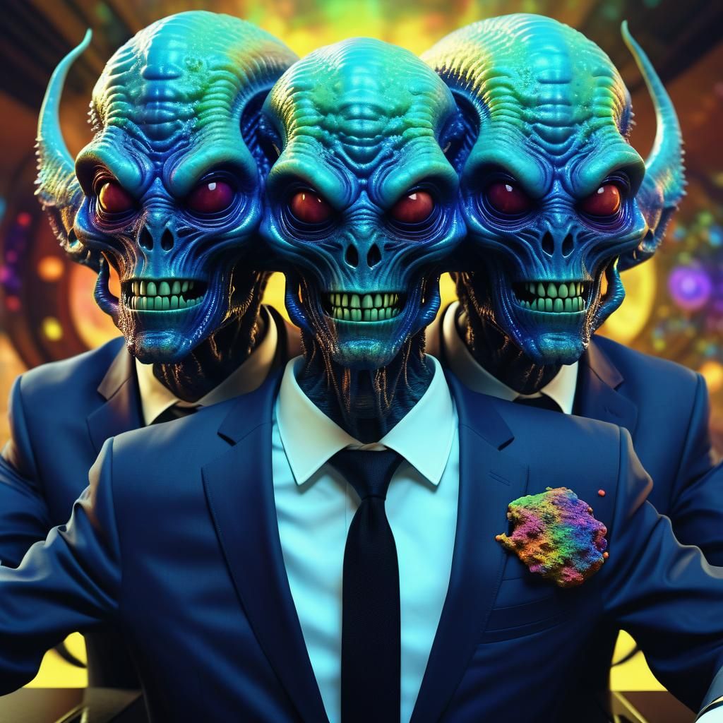 Two-Headed Demons in Video Conference, Surreal Style