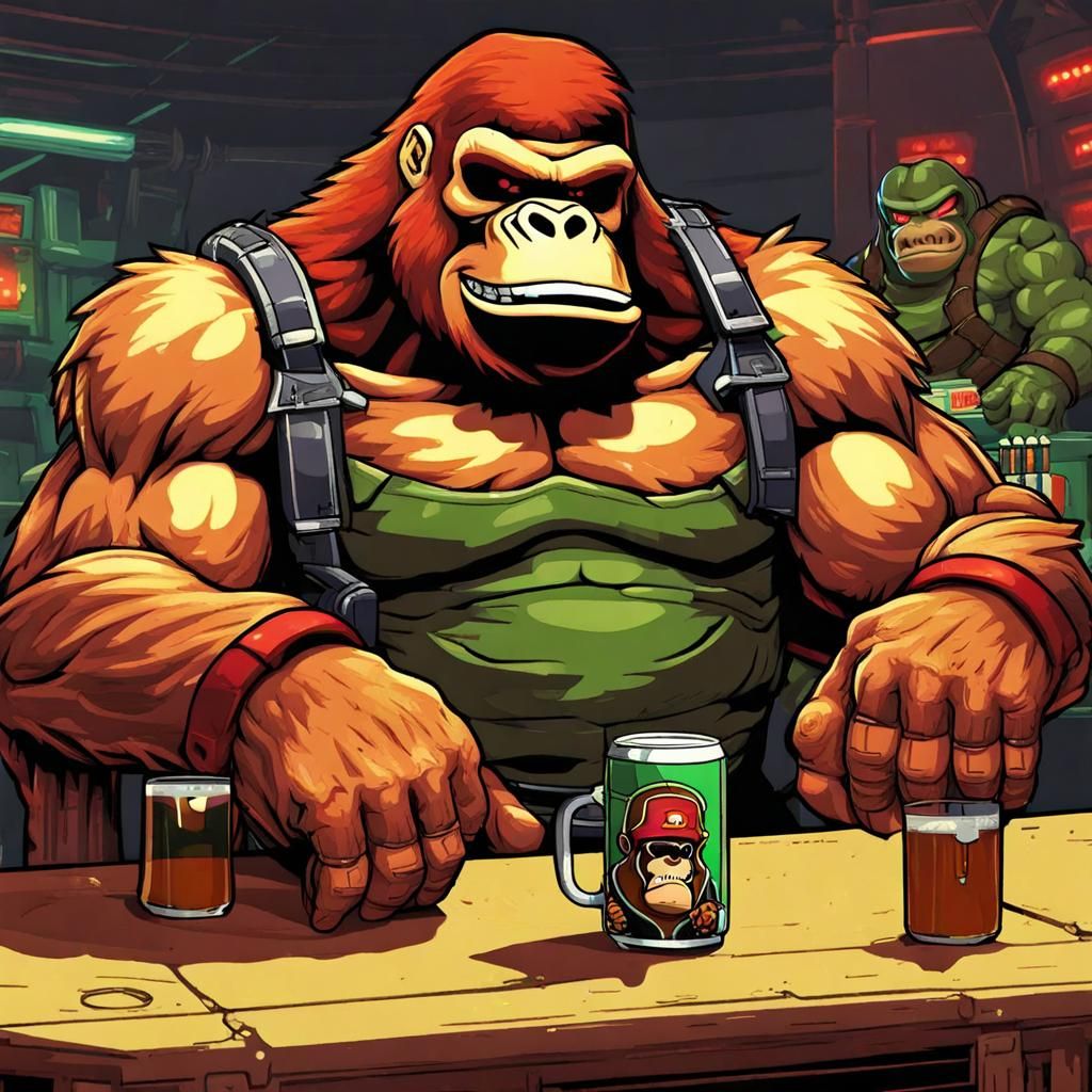 Doom Guy and Donkey Kong Share a Beer