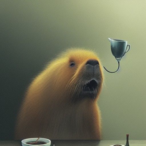 Sinister Capybara Enjoying Tea