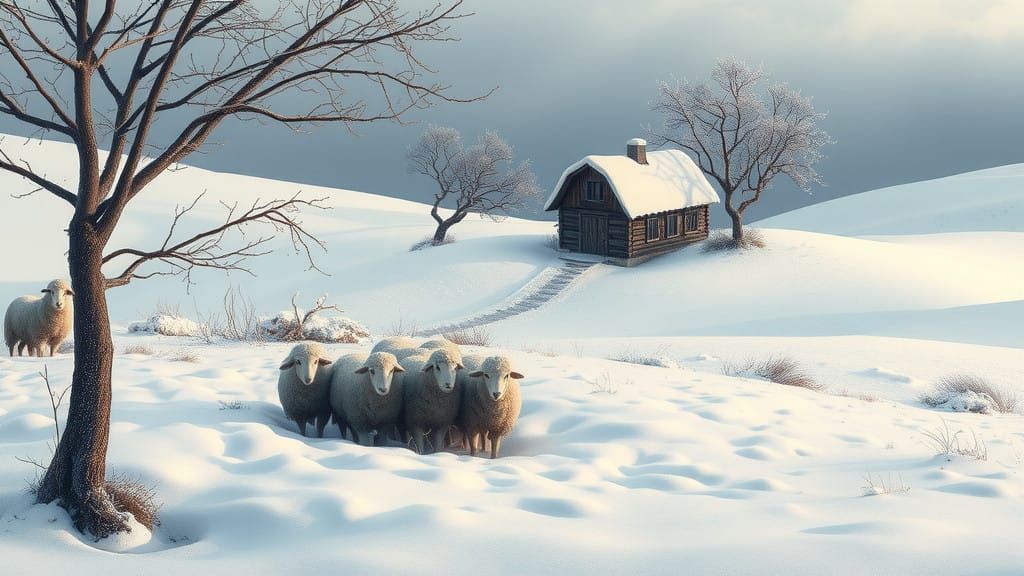 Winter Meadow Scene in a Matte Painting Style